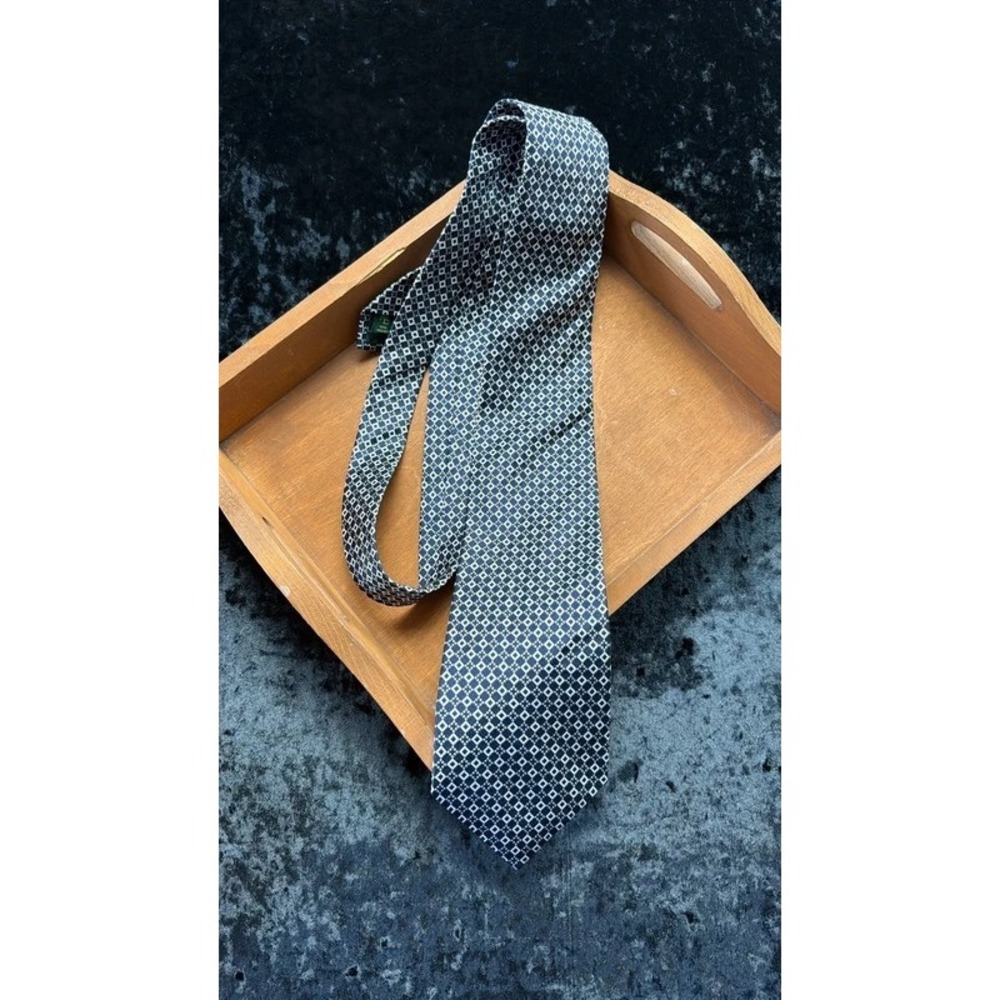 Lauren Ralph Lauren Men's Silk Tie Navy Blue White Geometric Necktie - Picture 5 of 6